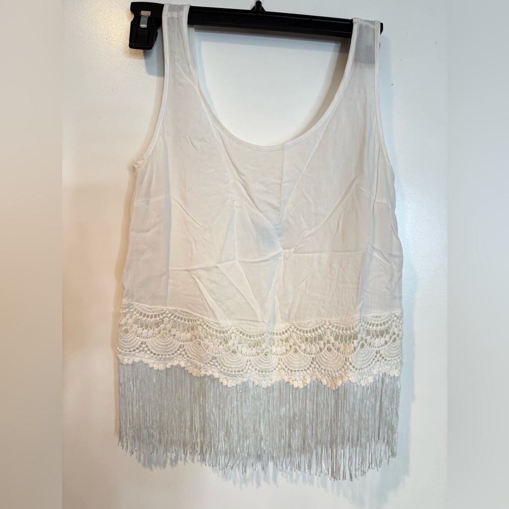 Nanette Lepore Cream Asymmetrical Embellished Tank Top